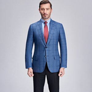 FTIMILD Mens Plaid Suit Jacket Classic Oxford Blazers Slim Fit Formal Dinner Coat one Button Regular Fit Blue